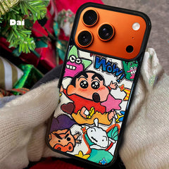 3D Embossed Crayon Shin-chan Holding Fuchsia Star Phone Case for iPhone 13-17 Pro Max