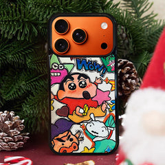 3D Embossed Crayon Shin-chan Holding Fuchsia Star Phone Case for iPhone 13-17 Pro Max