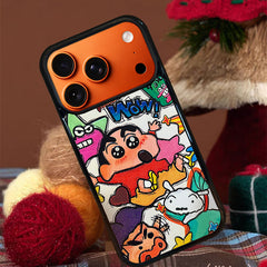 3D Embossed Crayon Shin-chan Holding Fuchsia Star Phone Case for iPhone 13-17 Pro Max