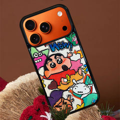 3D Embossed Crayon Shin-chan Holding Fuchsia Star Phone Case for iPhone 13-17 Pro Max