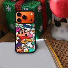 3D Embossed Crayon Shin-chan Holding Fuchsia Star Phone Case for iPhone 13-17 Pro Max