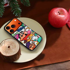 3D Embossed Crayon Shin-chan Holding Fuchsia Star Phone Case for iPhone 13-17 Pro Max