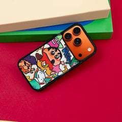 3D Embossed Crayon Shin-chan Holding Fuchsia Star Phone Case for iPhone 13-17 Pro Max