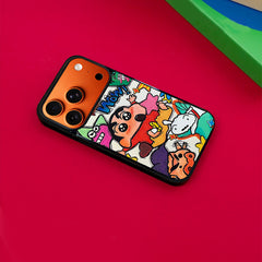 3D Embossed Crayon Shin-chan Holding Fuchsia Star Phone Case for iPhone 13-17 Pro Max