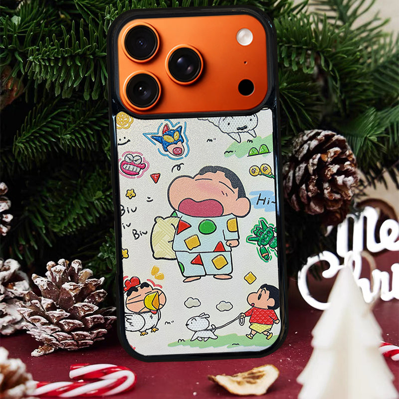 3D Embossed Crayon Shin-chan Waking Up Yawning Phone Case for iPhone 13-17 Pro Max