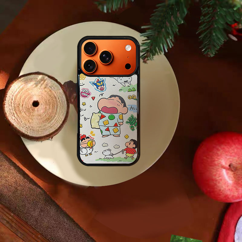 3D Embossed Crayon Shin-chan Waking Up Yawning Phone Case for iPhone 13-17 Pro Max