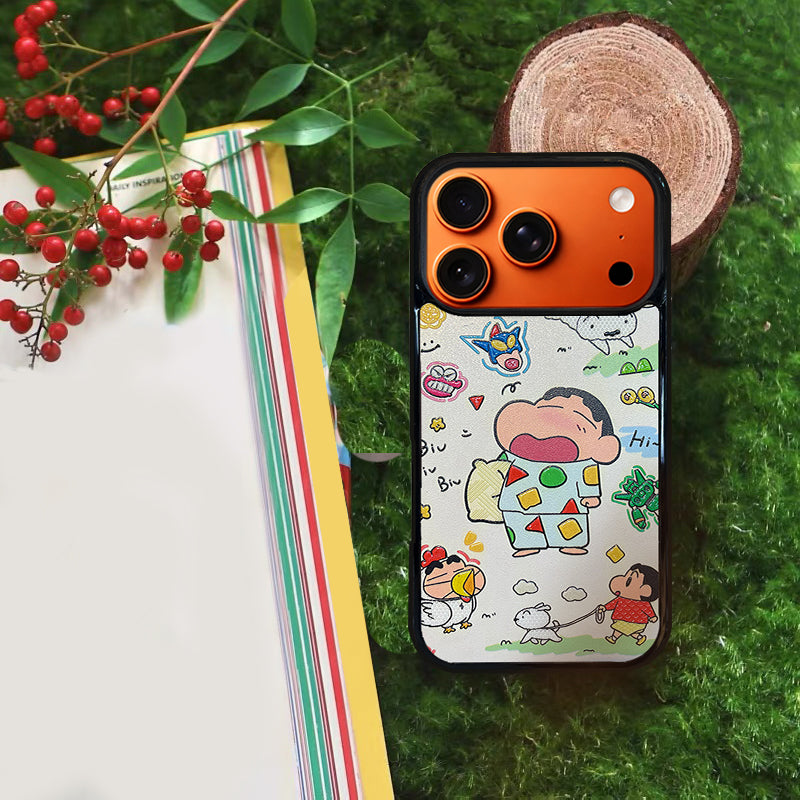 3D Embossed Crayon Shin-chan Waking Up Yawning Phone Case for iPhone 13-17 Pro Max