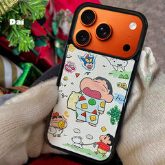 3D Embossed Crayon Shin-chan Waking Up Yawning Phone Case for iPhone 13-17 Pro Max