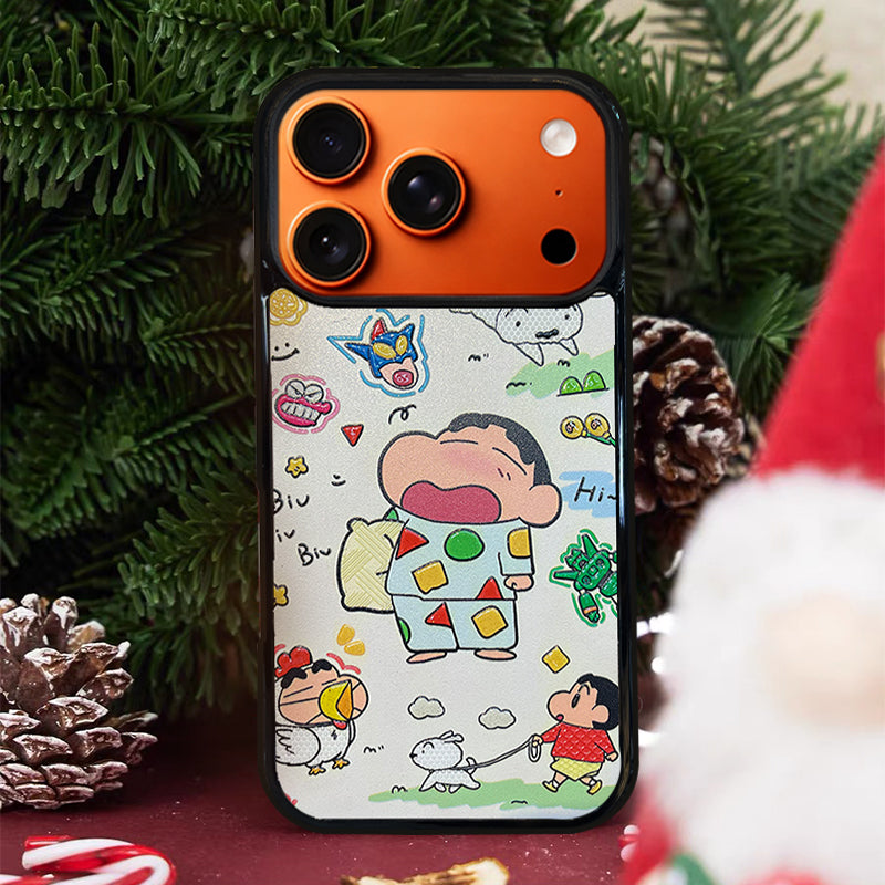 3D Embossed Crayon Shin-chan Waking Up Yawning Phone Case for iPhone 13-17 Pro Max