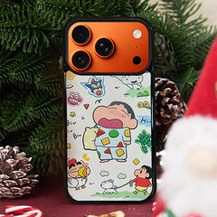 3D Embossed Crayon Shin-chan Waking Up Yawning Phone Case for iPhone 13-17 Pro Max