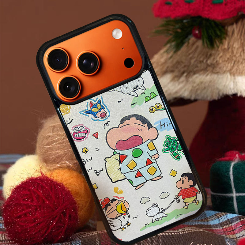 3D Embossed Crayon Shin-chan Waking Up Yawning Phone Case for iPhone 13-17 Pro Max