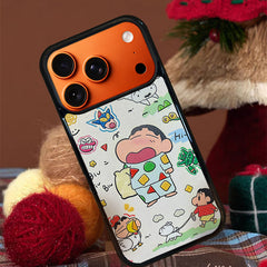 3D Embossed Crayon Shin-chan Waking Up Yawning Phone Case for iPhone 13-17 Pro Max