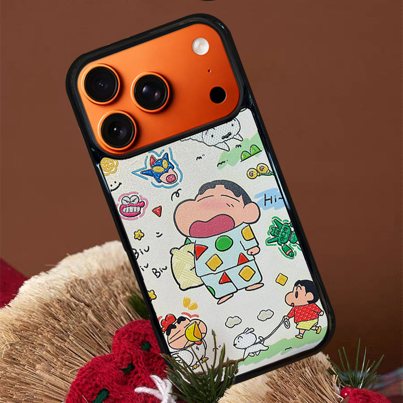 3D Embossed Crayon Shin-chan Waking Up Yawning Phone Case for iPhone 13-17 Pro Max