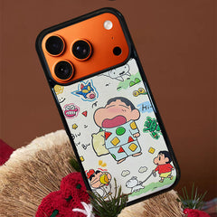 3D Embossed Crayon Shin-chan Waking Up Yawning Phone Case for iPhone 13-17 Pro Max