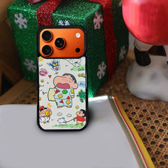 3D Embossed Crayon Shin-chan Waking Up Yawning Phone Case for iPhone 13-17 Pro Max