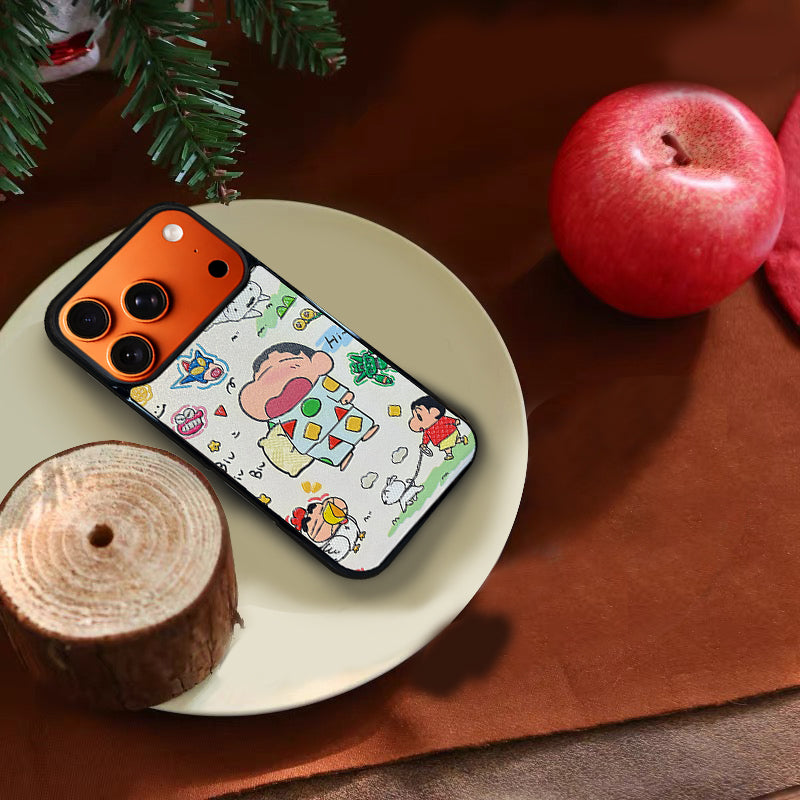 3D Embossed Crayon Shin-chan Waking Up Yawning Phone Case for iPhone 13-17 Pro Max