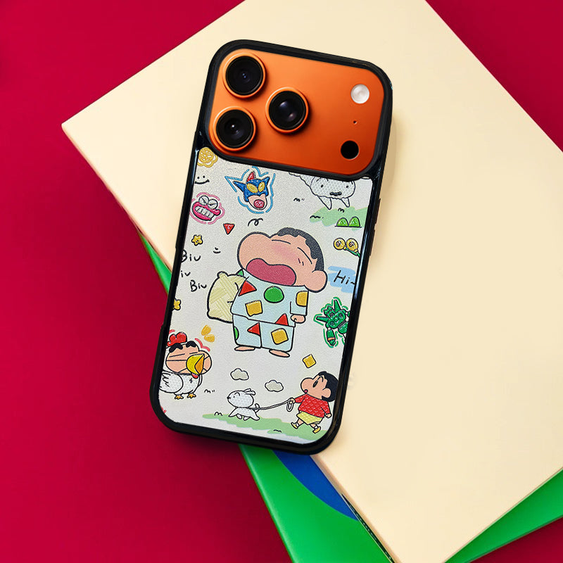 3D Embossed Crayon Shin-chan Waking Up Yawning Phone Case for iPhone 13-17 Pro Max