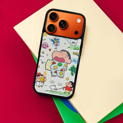 3D Embossed Crayon Shin-chan Waking Up Yawning Phone Case for iPhone 13-17 Pro Max