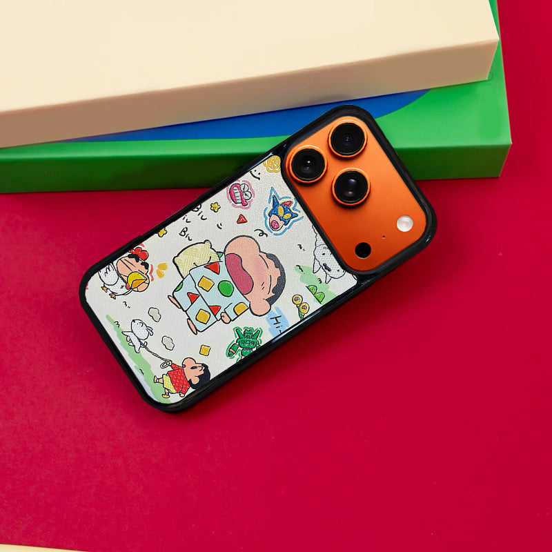 3D Embossed Crayon Shin-chan Waking Up Yawning Phone Case for iPhone 13-17 Pro Max