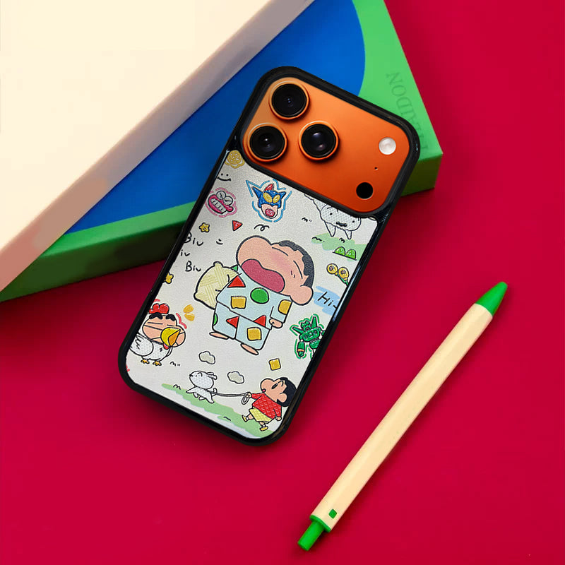 3D Embossed Crayon Shin-chan Waking Up Yawning Phone Case for iPhone 13-17 Pro Max