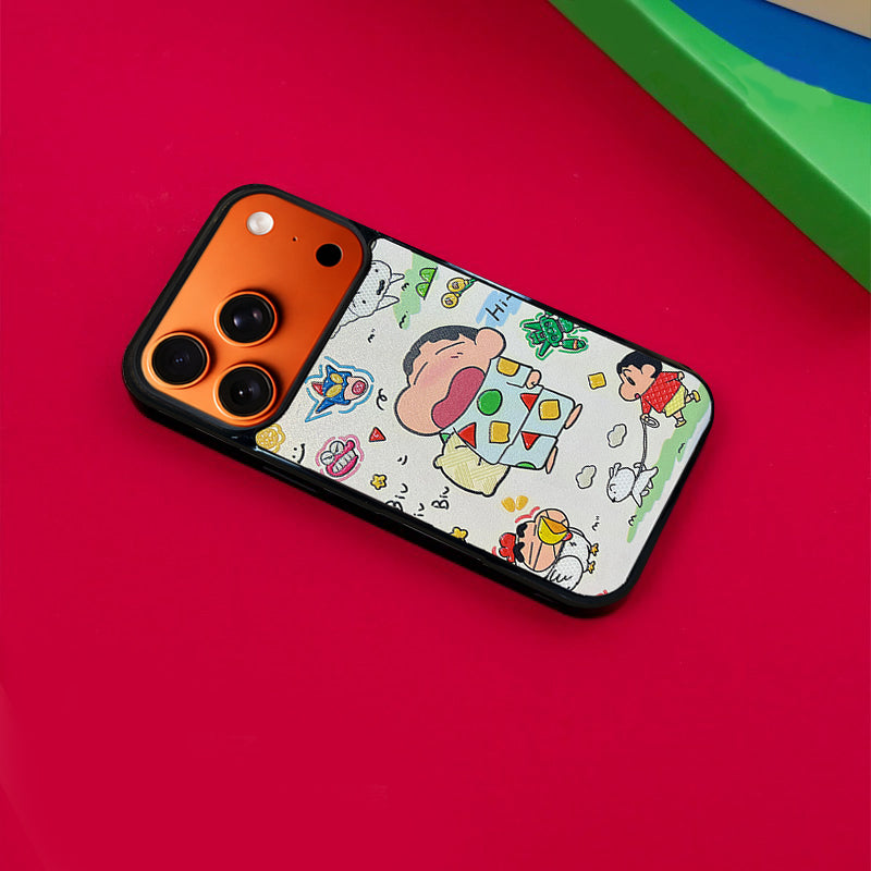 3D Embossed Crayon Shin-chan Waking Up Yawning Phone Case for iPhone 13-17 Pro Max