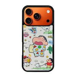 3D Embossed Crayon Shin-chan Waking Up Yawning Phone Case for iPhone 13-17 Pro Max