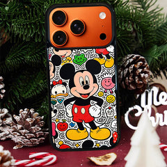 3D Embossed Mickey Mouse Graffiti Line Art Background Phone Case for iPhone 13-17 Pro Max
