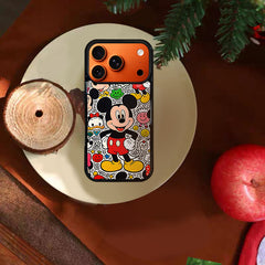 3D Embossed Mickey Mouse Graffiti Line Art Background Phone Case for iPhone 13-17 Pro Max
