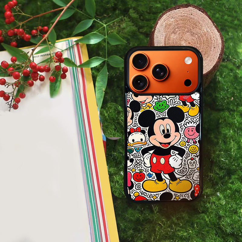 3D Embossed Mickey Mouse Graffiti Line Art Background Phone Case for iPhone 13-17 Pro Max