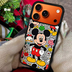 3D Embossed Mickey Mouse Graffiti Line Art Background Phone Case for iPhone 13-17 Pro Max