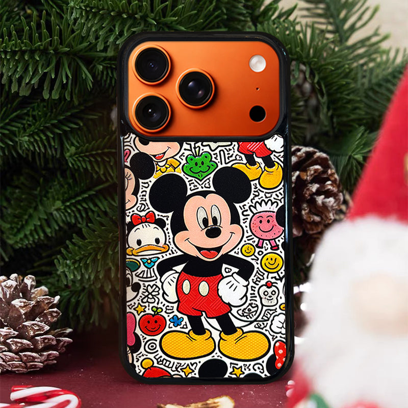 3D Embossed Mickey Mouse Graffiti Line Art Background Phone Case for iPhone 13-17 Pro Max