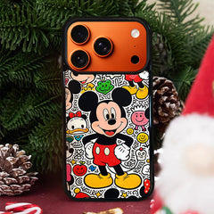 3D Embossed Mickey Mouse Graffiti Line Art Background Phone Case for iPhone 13-17 Pro Max