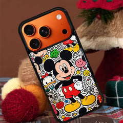3D Embossed Mickey Mouse Graffiti Line Art Background Phone Case for iPhone 13-17 Pro Max