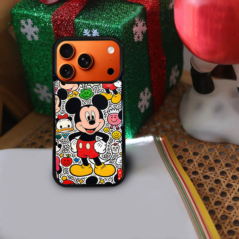 3D Embossed Mickey Mouse Graffiti Line Art Background Phone Case for iPhone 13-17 Pro Max