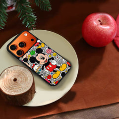 3D Embossed Mickey Mouse Graffiti Line Art Background Phone Case for iPhone 13-17 Pro Max