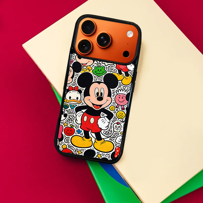 3D Embossed Mickey Mouse Graffiti Line Art Background Phone Case for iPhone 13-17 Pro Max