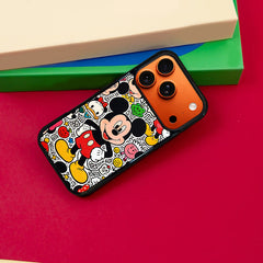 3D Embossed Mickey Mouse Graffiti Line Art Background Phone Case for iPhone 13-17 Pro Max