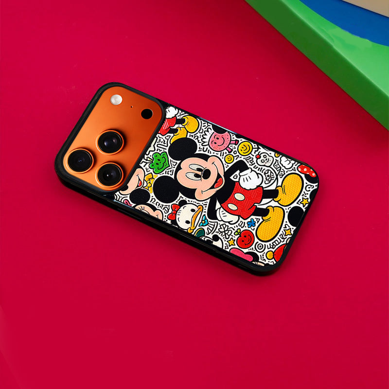 3D Embossed Mickey Mouse Graffiti Line Art Background Phone Case for iPhone 13-17 Pro Max