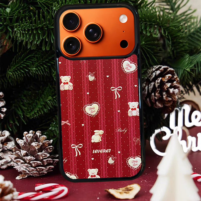 3D Embossed Vertical Stripes Bear & Bunny Phone Case for iPhone 13-17 Pro Max