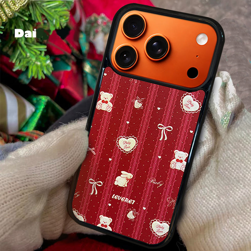 3D Embossed Vertical Stripes Bear & Bunny Phone Case for iPhone 13-17 Pro Max