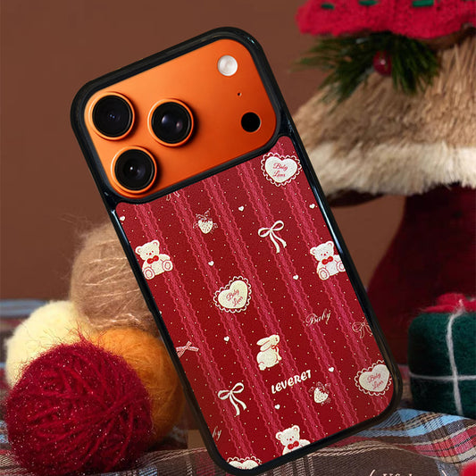 3D Embossed Vertical Stripes Bear & Bunny Phone Case for iPhone 13-17 Pro Max