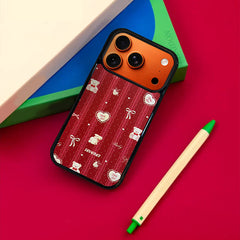 3D Embossed Vertical Stripes Bear & Bunny Phone Case for iPhone 13-17 Pro Max