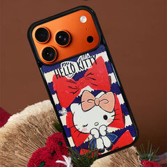 3D Embossed Hello Kitty Blue & White Stripes Phone Case for iPhone 13-17 Pro Max