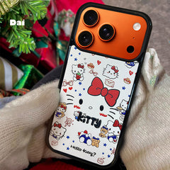 3D Embossed Minimalist Hello Kitty Phone Case for iPhone 13-17 Pro Max