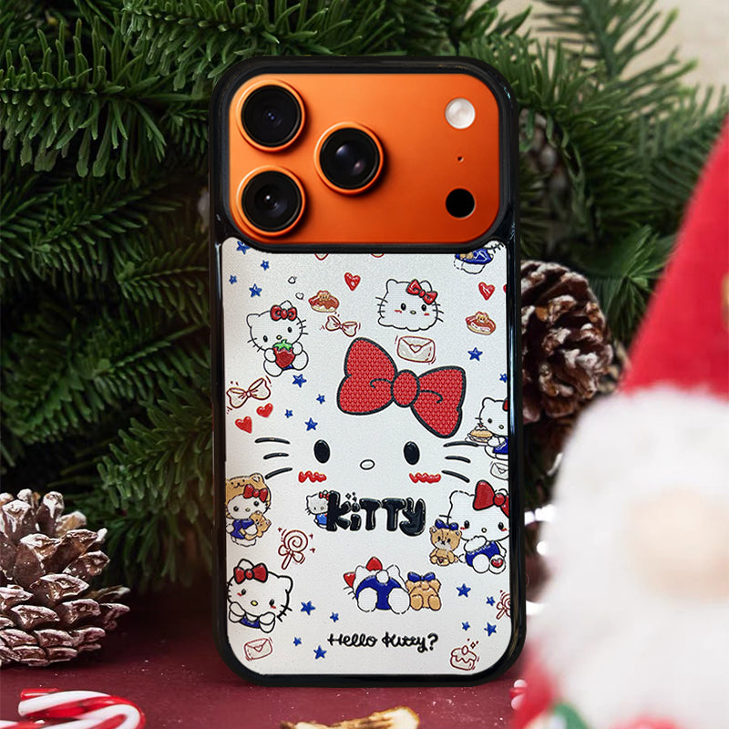 3D Embossed Minimalist Hello Kitty Phone Case for iPhone 13-17 Pro Max