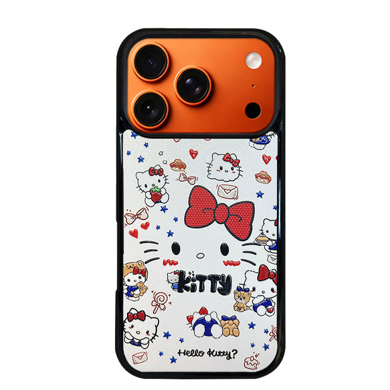 3D Embossed Minimalist Hello Kitty Phone Case for iPhone 13-17 Pro Max