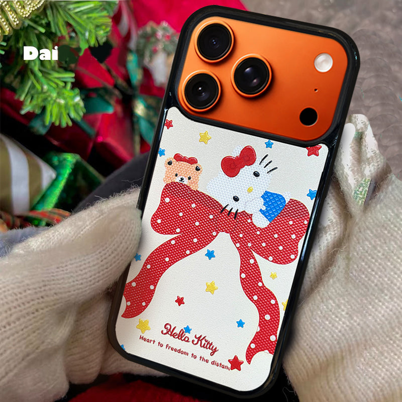 3D Embossed Hello Kitty Bow Phone Case for iPhone 13-17 Pro Max