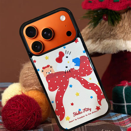 3D Embossed Hello Kitty Bow Phone Case for iPhone 13-17 Pro Max