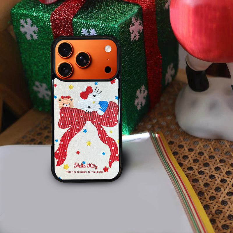 3D Embossed Hello Kitty Bow Phone Case for iPhone 13-17 Pro Max