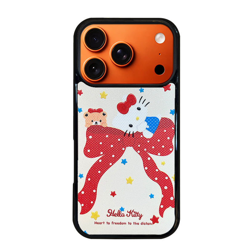 3D Embossed Hello Kitty Bow Phone Case for iPhone 13-17 Pro Max